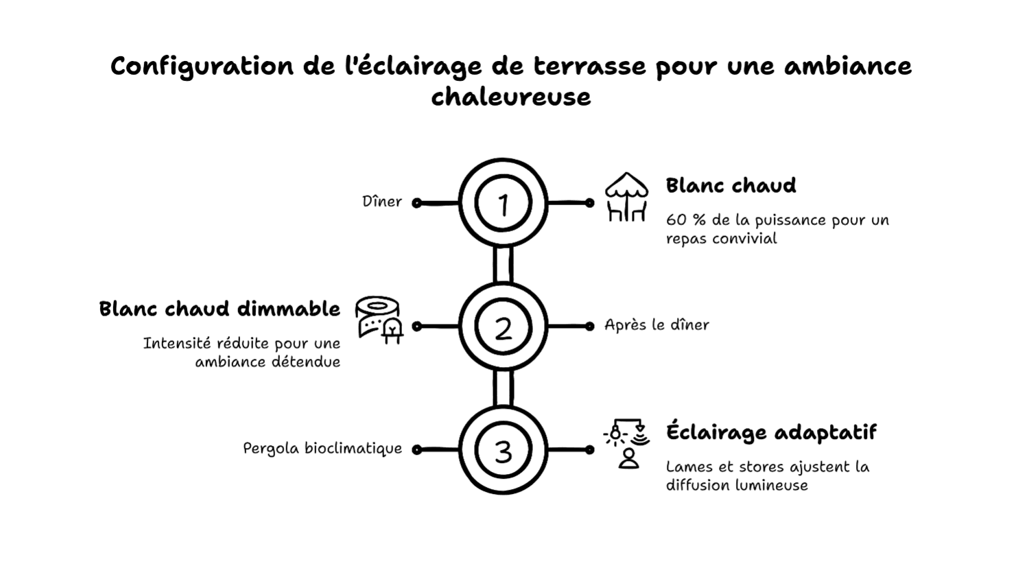 Éclairage chaleureux pour terrasse et pergola Éclairage chaleureux pour terrasse et pergola